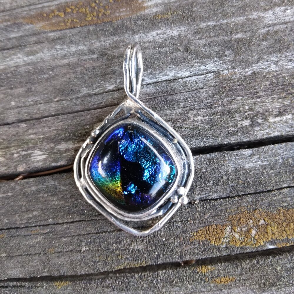 Sterling Silver Genuine Dichroic Glass Pendant